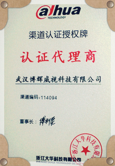 武漢博輝威視大華授權證書(shū)